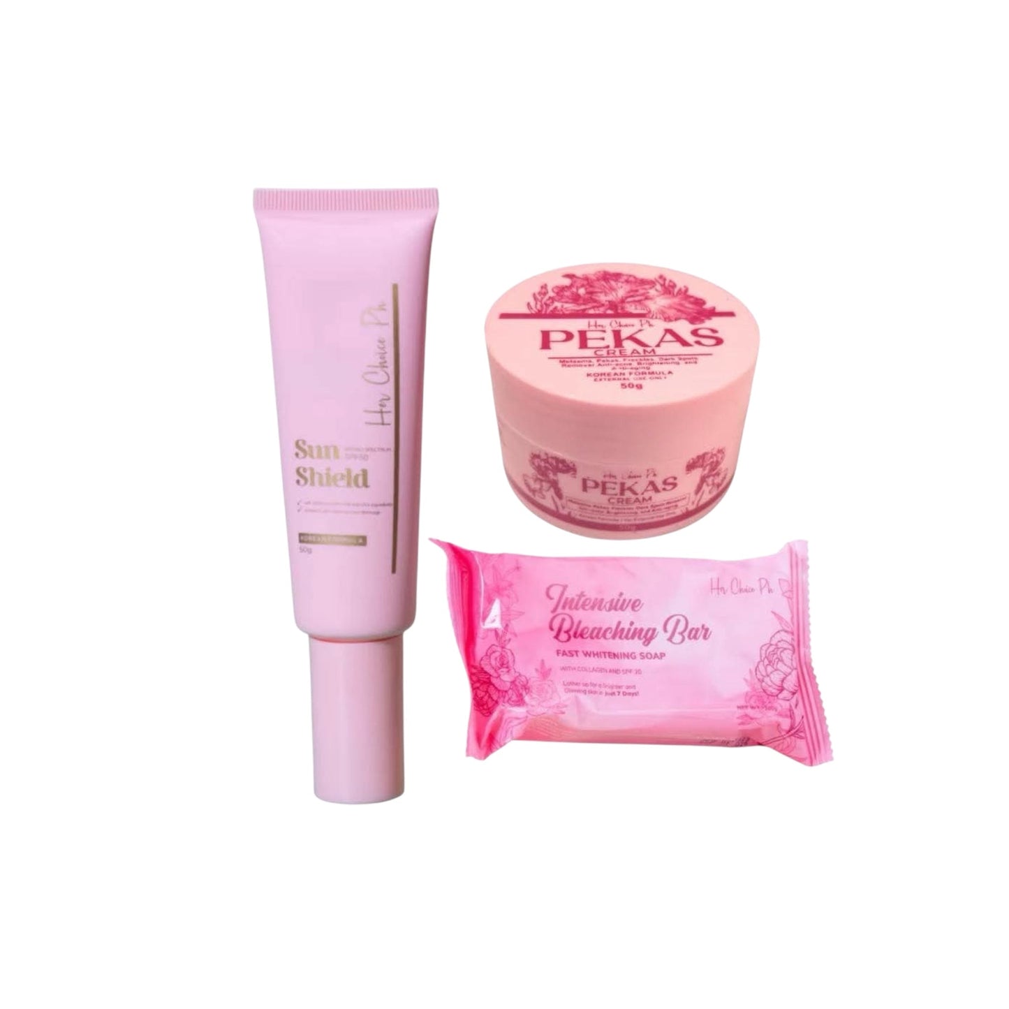 Her Choice PH Set P: Intensive Soap, PEKAS Cream & Sun Shield SPF50 - Complete Skincare Solution for Radiant Complexion