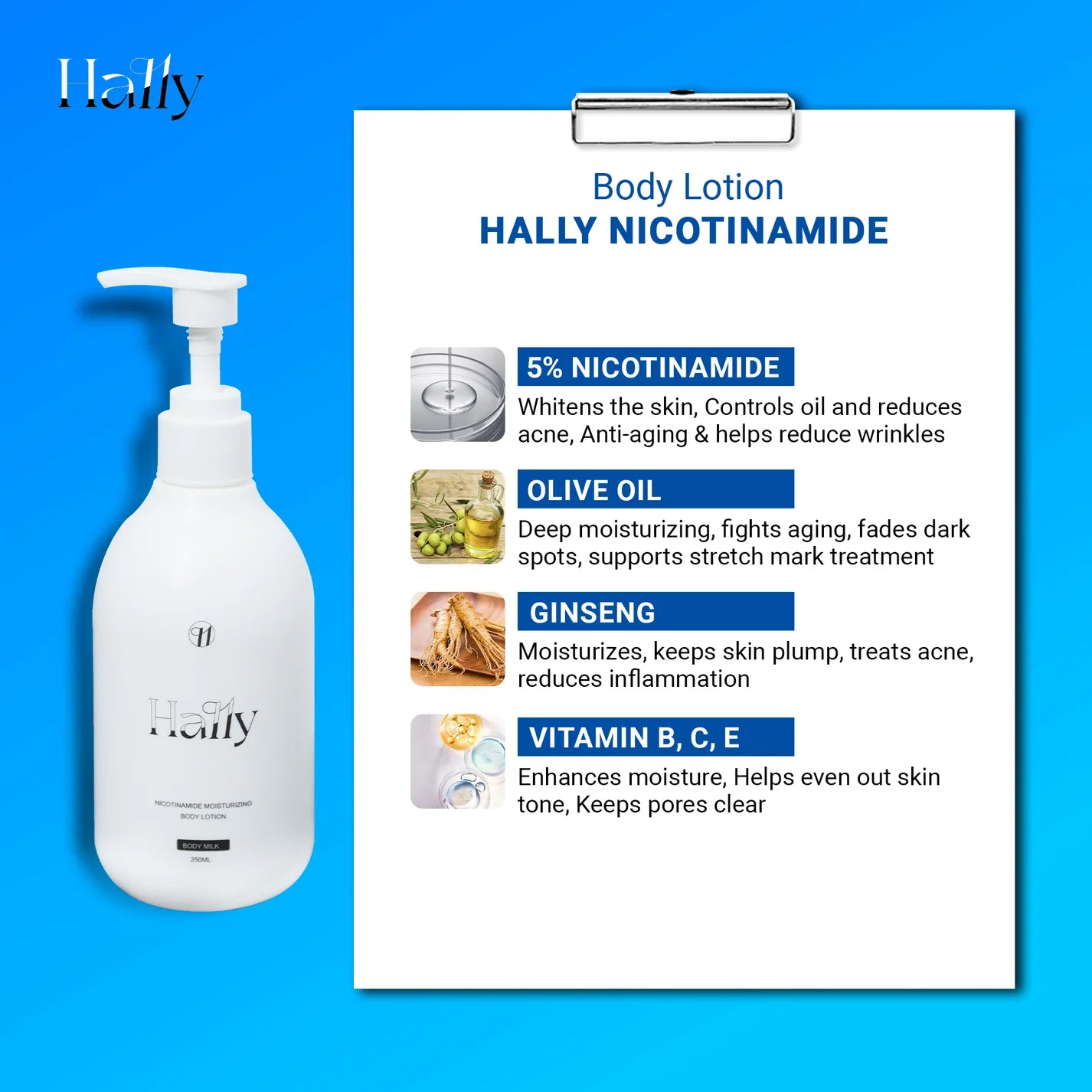 Hally Nicotinamide Moisturizing Body Lotion 250ml