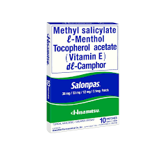 Salonpas Methylsalicylate 105mg, Menthol 31.5mg, Medicated Patch 10's