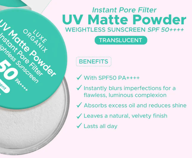 Luxe Organix 24H Zero Sebum Instant Pore Blurring Weightless Matte Powder Spf 50 Pa++++ Translucent 15G