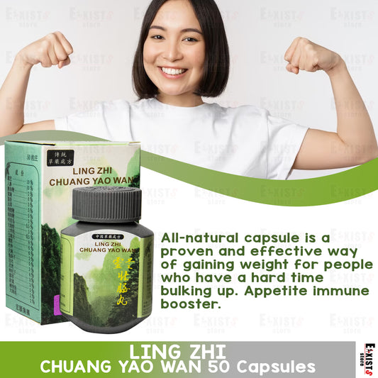 Ling Zhi Herbal Weight Gain Supplement – 50 Capsules – Appetite Booster & Natural Stimulant – Chinese Medicine Pampataba by Lin Zi / Linzhi / Linzi