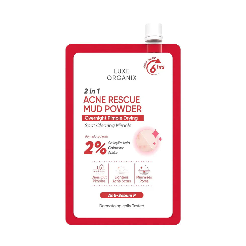 Luxe Organix 2-in-1 Acne Rescue Mud Powder Overnight Pimple Drying 9g