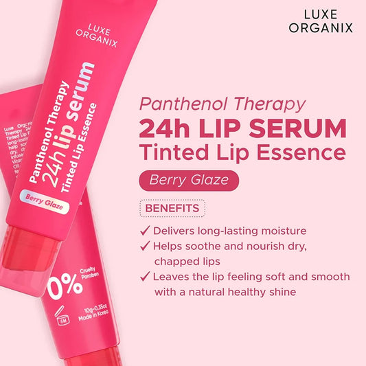 Luxe Organix Panthenol Therapy 24H Lip Serum Tinted Lip Essence Berry Glaze 10g