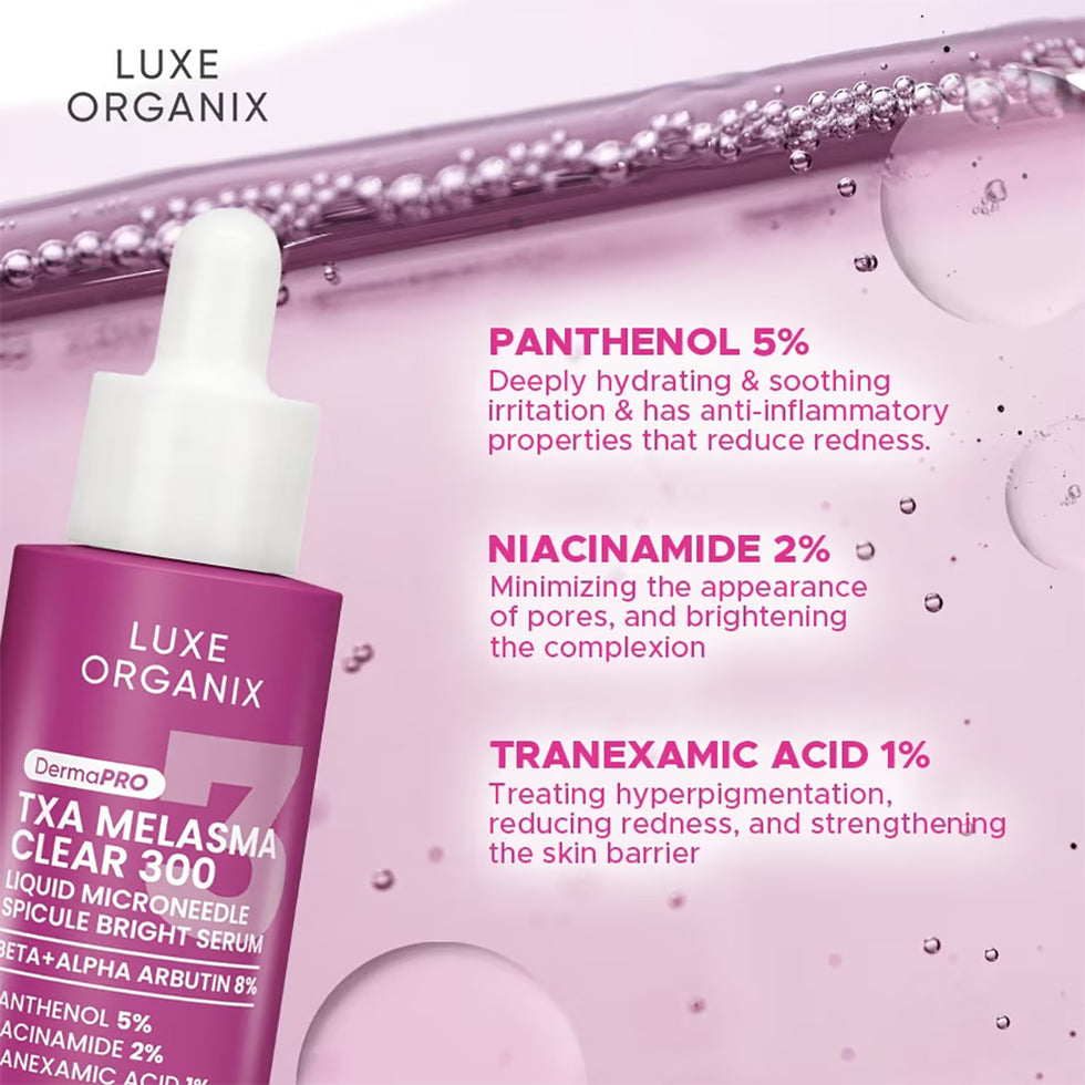 Luxe Organix DermaPRO TXA Melasma Clear 300 Liquid Microneedle Spicule Bright Serum 30ml