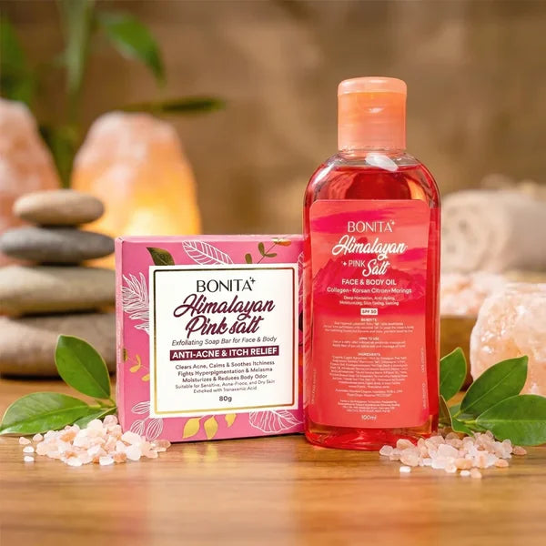 Bonita Himalayan Pink Salt Glow Duo – Combo Pack (Soap Bar 80g + Face & Body Oil SPF 30)